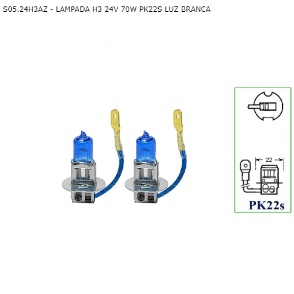 Kit Lâmpada Super Branca H3 24V . 70W 8500k. PK22s Tech One