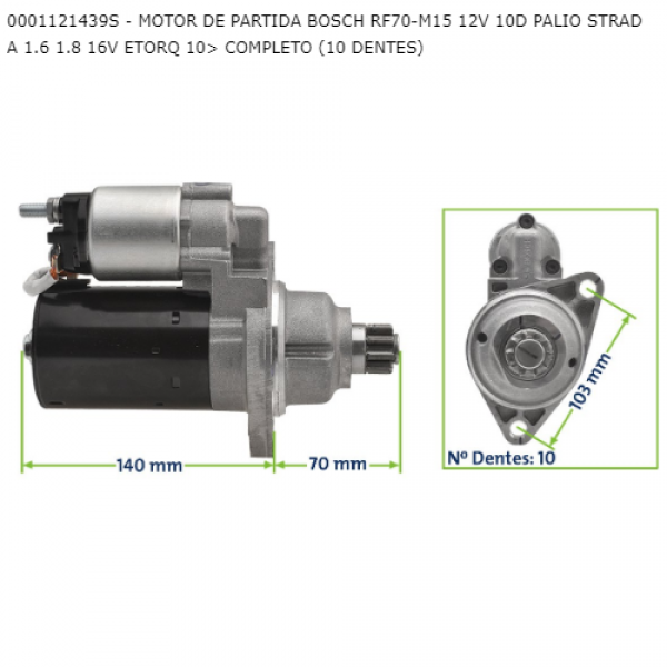 MOTOR DE PARTIDA SEG BOSCH RF70-M15 12V 10D PALIO STRADA 1.6 1.8 E-TORQ