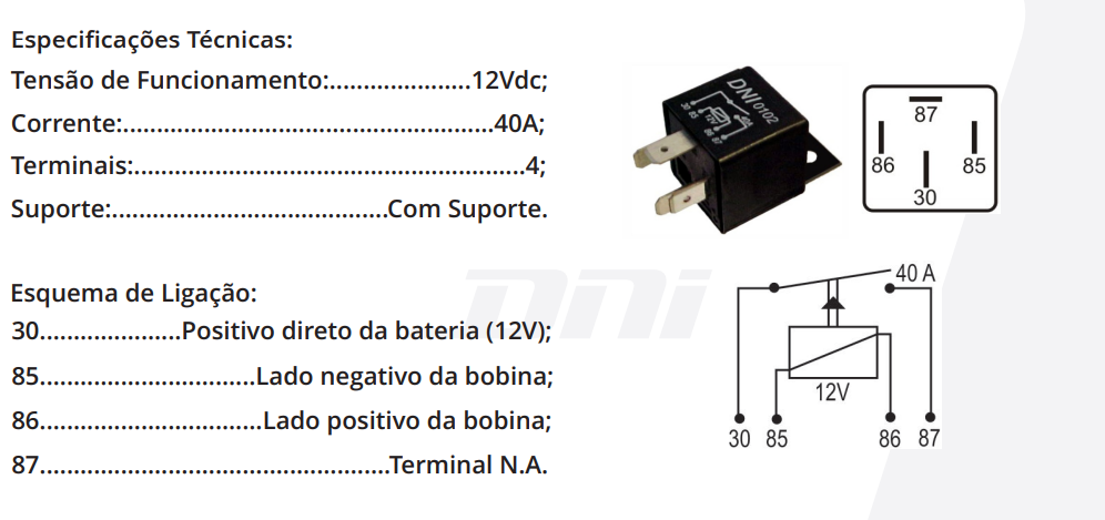 Relé Auxiliar Universal 40A – 12V DNI0102