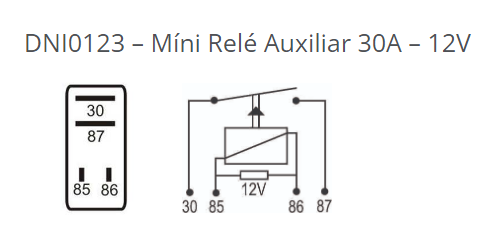 DNI0123 – Míni Relé Auxiliar 30A – 12V