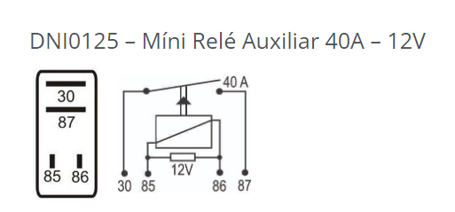 DNI0125 – Míni Relé Auxiliar 40A – 12V