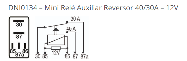 DNI0134 – Míni Relé Auxiliar Reversor 40/30A – 12V