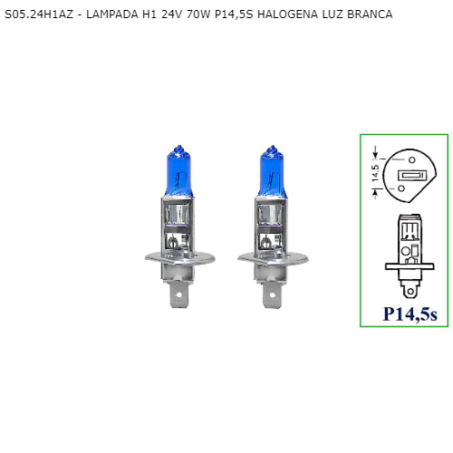 Kit Lâmpada Super Branca H1 24V . 70W 8500k. P14.5s Tech One