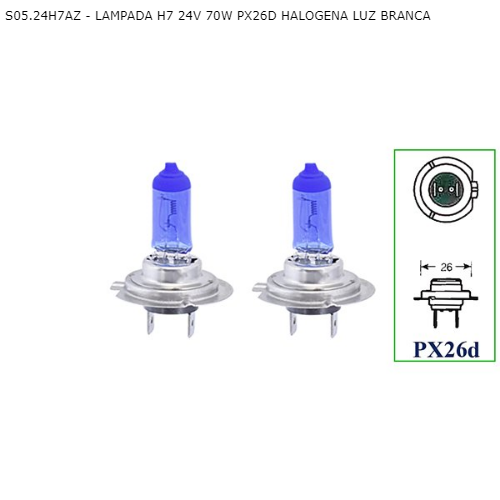 Kit Lâmpada Super Branca H7 24V . 70W 8500k. PX26d Tech One