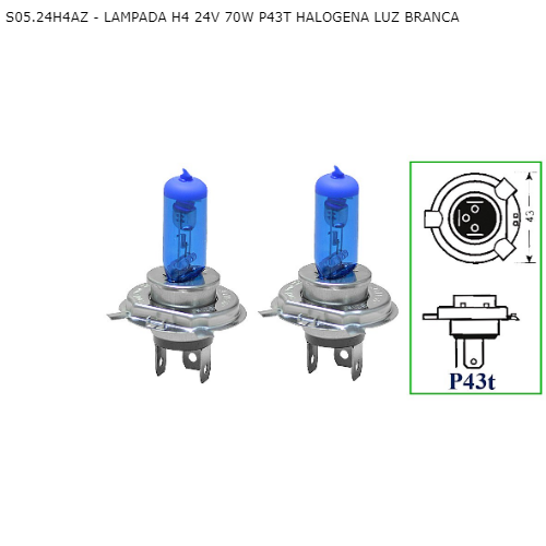 Kit Lâmpada Super Branca H4 24V . 70/75W 8500k. P43t Tech One