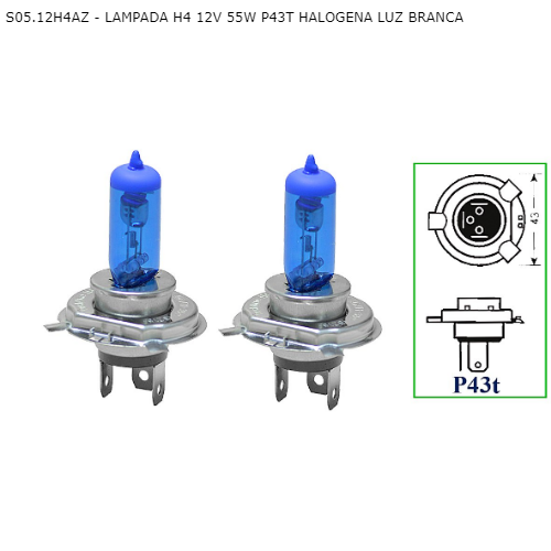 Kit Lâmpada Super Branca H4 12V . 55/60W 8500k. P43t Tech One