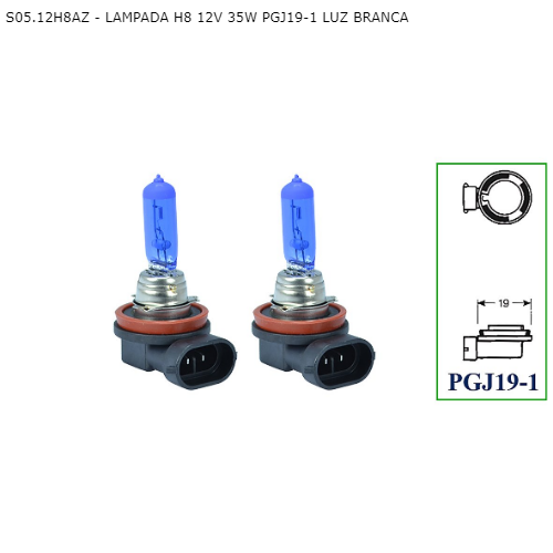 Kit Lâmpada Super Branca H8 12V . 35W 8500k. PGJ19-1 Tech One
